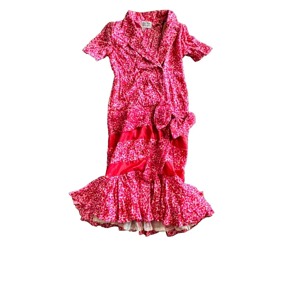 Rickie Freeman Teri Jon dress vintage 1970s ruffle 100% silk front bow Rare - Picture 6 of 11